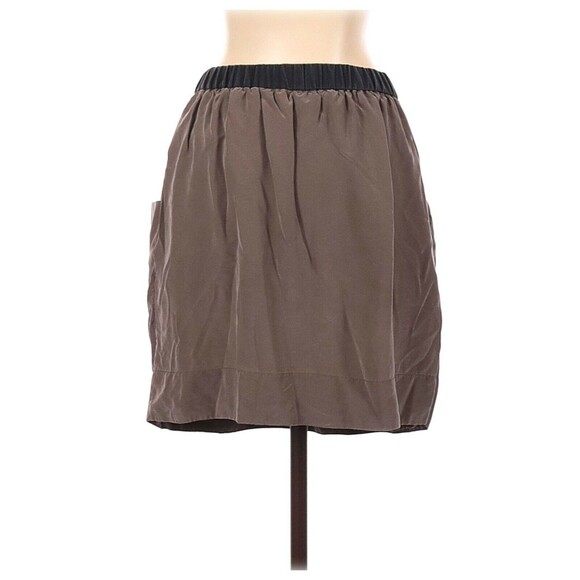 BCBGMAXAZRIA Skirt Womens 4 Brown Black Silk Mid Length Cinched Waist - Picture 1 of 8